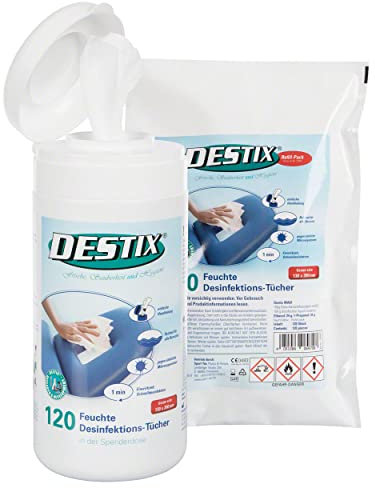 DESTIX Desinfektionstücher in Spenderbox-Set, 13x20 cm, 120 Stück inkl. Nachfüllpack, 120 Stück