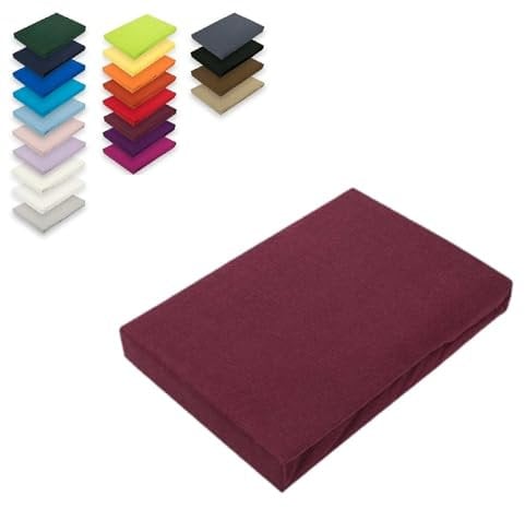 EXKLUSIV HEIMTEXTIL Jersey Spannbettlaken 90-100 x 200 cm Bordeaux 100% Baumwolle Öko - Tex Zertifiziert Bed-Sheet Bettlaken Spannbetttuch