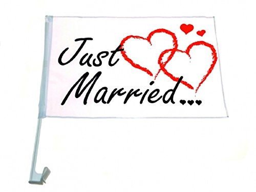 12 x Autofahnen Autofahne Just Married 46 x 30 cm Hochzeit Love Auto Fahne