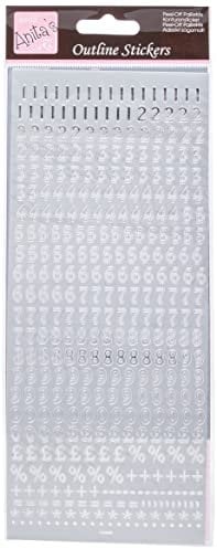 Anitas Outline Stickers, Small Numbers, Silver, For Scrapbooking, Card Making, Kids Play, Homework, Art, Craft, Embelish, Decorative, Paper, Card, Glass, Metal, Plastic, Foam