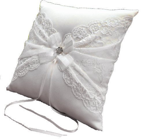LadyMYP© Romantisch Verziertes Ringkissen mit breiter, feine Spitze und Blüte aus funkelndem Strass und Tüll, (Ivory(Hellcreme))