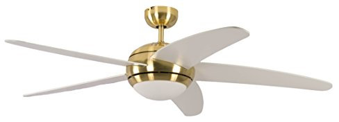 Deckenventilator mit Beleuchtung und Fernbedienung Melton, Gehäuse Messing, Flügelfarbe weiß, 132 cm