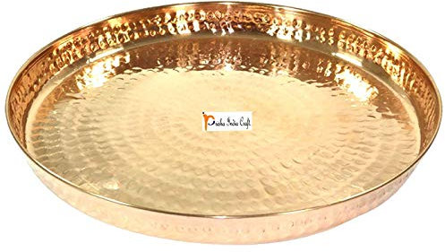 Prisha India Craft Assiette à dîner 100 % cuivre pur – Diamètre 30,5 cm – Assiette traditionnelle spéciale thali pour décoration de maison, restaurant, hôtel, cadeaux de Noël