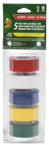 Duck Brand 299022 Multi-Purpose Electrical Tape, 0.75-Inch-by-12-Feet , 5-Rolls, Assorted Colors by Duck