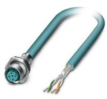 Phoenix Contact VS-M12FSBP Konfektioniertes Kabel Cat.5, 2m, Blau Patchkabel, A M12 Geschirmt Stecker, B offenes Ende,