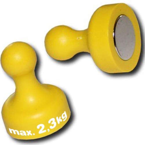 10 x Kegelmagnet Kegel Pinnwand Magnet Neodym Ø 19 x 25mm - GELB - hält 2,3 kg - Starke Pinnwandmagnete mit Neodymkern (NdFeB) für Kühlschrank Magnet Glasboards Magnettafel Pinnwand Whiteboard