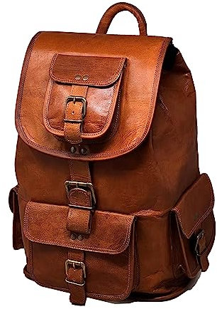 Jaald Sac à dos d'écolier en cuir véritable 40 cm - Étanche - Pour voyage, extérieur, randonnée, école, cadeau pour ordinateur portable - Pour homme et femme