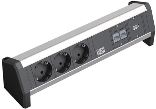 Bachmann 339.1006 - Regleta para fijar al escritorio (3 enchufes, 2x Ethernet cat. 5)