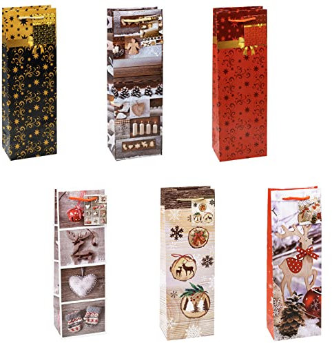 TSI Sac cadeau pour Noël, lot de 12, taille : bouteille (36 x 12 x 8 cm), N° d'art. 83289