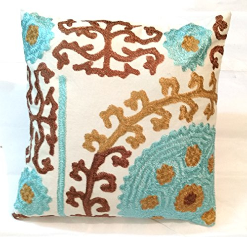 Traditionelle Jaipur Suzani Kissenbezug 16 x 16, Bestickt Outdoor Kissen, dekorativer Überwurf-Kissenbezug, Indian Kissenbezug, Boho kissenrollen