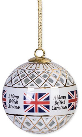 A Merry British Christmas Union Jack Gold Diamantschliff 8,3 cm Kugel Weihnachten Ornament