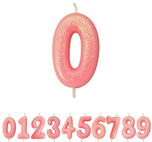 Anniversary House Colourful Pink Glitter Candle, Number 0, Birthday Cake Topper, 7 Centimeters, AHC80/0