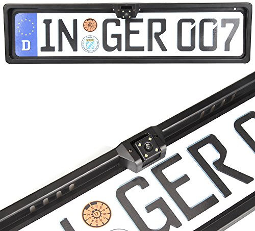 KOYOSO Rückfahrkamera Nummernschild, Nummernschildhalter Schwarz, Kennzeichenhalter Parkhilfe Kamera mit 4 LEDs Nachtsicht 170° IP68 für PKW