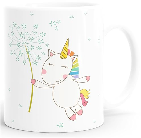 MoonWorks Tasse Einhorn mit Pusteblume Kaffeetasse Teetasse Keramiktasse Weiss unisize