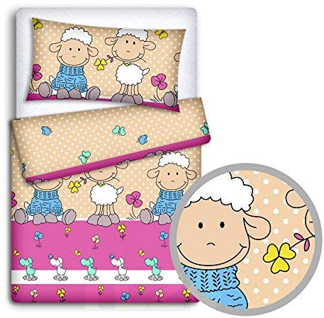 Babymam Baby Newborn Bedding Set Pillowcase + Duvet Quilt Cover 2 Piece to Fit Cot Crib Cradle Pram 135x100cm (Sheep ecru)