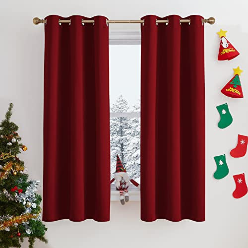 PONY DANCE Blickdichte Gardinen Rot Thermovorhang Hitzeschutz mit Ösen 2er Set Verdunklungsvorhänge Schlafzimmer Vorhang Kurz Verdunkelung, H 158 x B 106 cm