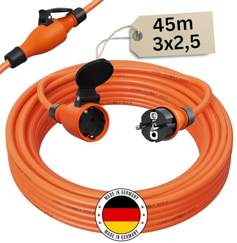 Verlängerungskabel 45 Meter IP54 Außen Verlängerung 45m Stromkabel Außenbereich Kabel Strom Verlaengerungskabel Gummikabel H07BQ-F 3x2,5 Schuko Outdoor Extension Cord