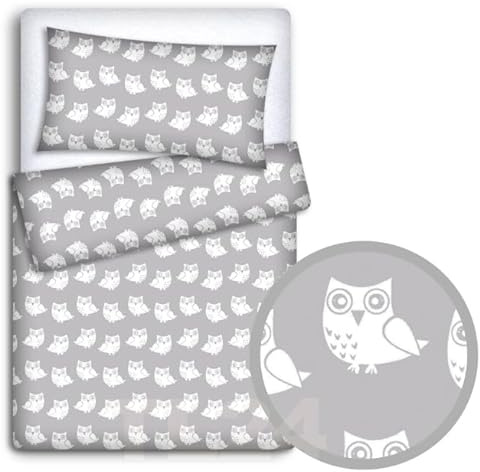 Babymam BABY BEDDING SET PILLOWCASE + DUVET COVER 2PC TO FIT JUNIOR BED (Owls grey)