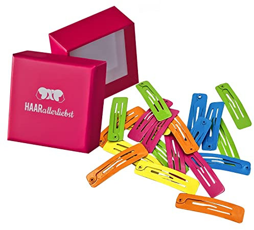 Haarallerliebst Haarspangen klein & rechteckig für Kinder & Damen – 20 Stück in Bunt (3,9 cm) inkl. Aufbewahrungsbox pink – Ideal für dünnes & blondes Haar