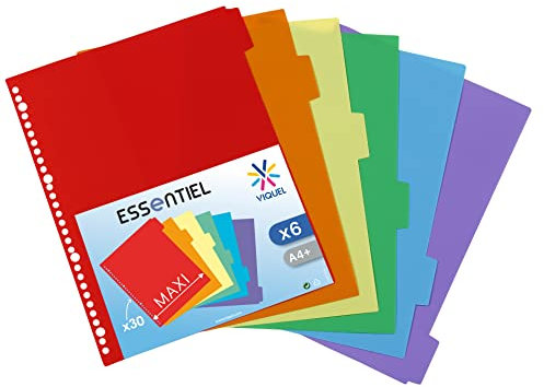 Viquel - Lot de 6 Intercalaires plastique format A4 Maxi - Perforation 30 trous - Intercalaires scolaires ou bureau