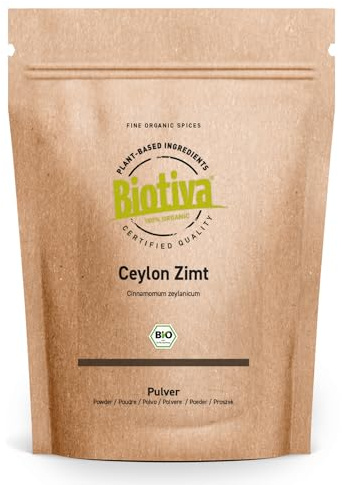 Zimt Ceylon Pulver Bio 250g - 100% Bio-Qualität - Zimtpulver - vegan - ohne Zuckerzusatz - abgefüllt und kontrolliert in Deutschland - Biotiva