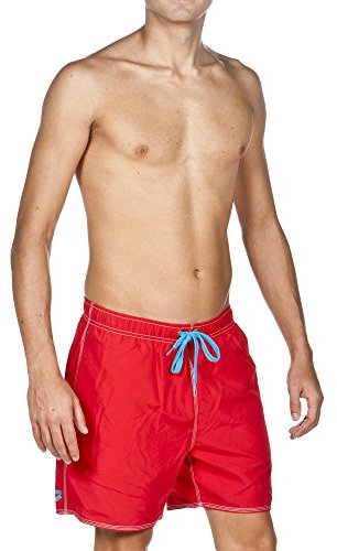 ARENA Herren Badeshortss Fundamentals Solid Boxer (Schnelltrocknend, Kordelzug, Weiches Material), rot (Red-Turquoise), M, 40515