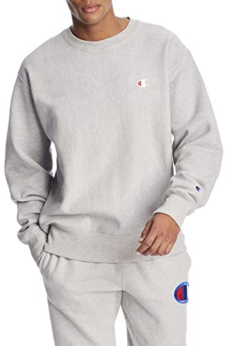 Champion Men's Crewneck, Reverse Weave, Heavyweight Fleece Sweatshirt, Oxford Gray Left Chest C, XS