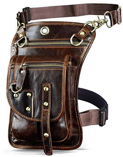 Le'aokuu Herren Echtes Leder Tasche Hüfttasche Beinbeutel Kleines Haken Tasche Messenger Bag 2141 (2141 Kaffeebraun)