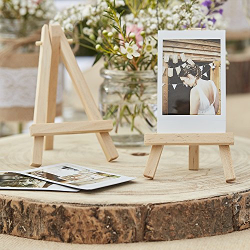Ginger Ray Wooden Mini Easel Sign or Photo Wedding Stands 3 Pack Rustic Country, Natural