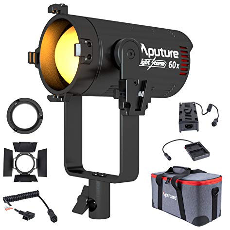 Aputure Light Storm 60x LED Video Focus Light 60W Two-Tone 2700K-5600K LED Continuous Lighting with Built-in Barn Doors 9 Lighting FX Supports Application Control