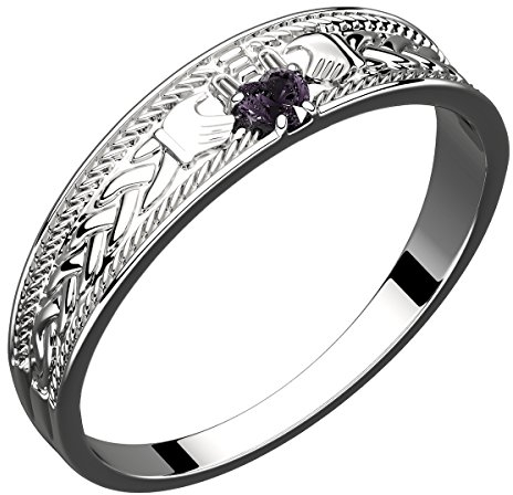 GWG Jewellery Sterlingsilber Claddagh Ring mit herzförmigem amethystpurpurem Stein, Hände und Krone – 8 in Geschenkbox für Frauen