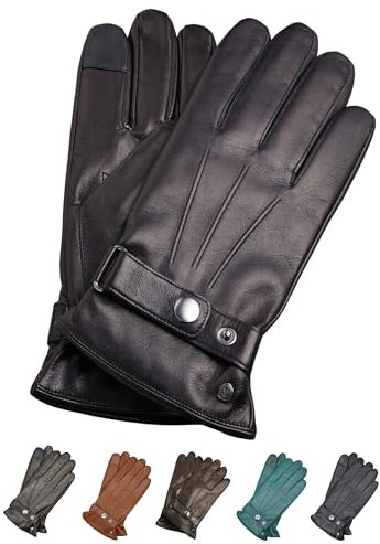AKAROA ESTD 2019 Lederhandschuhe Herren RON, Touchscreen Funktion, italienisches Leder, recyceltes Strickfutter aus 50% Kaschmir und 50% Wolle, 5 Größen S - XXL, marineblau, L-9,5