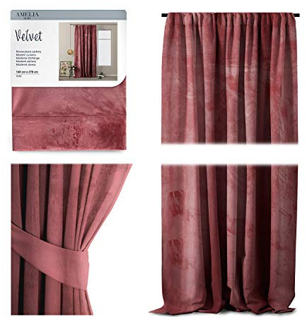AmeliaHome Vorhang Velvet Optik 140x270 cm Altrosa 1 St. Kräuselband Samt Verdunkelungsvorhang Fensterdekoration Leicht Schimmernd Dekoschal Dekorvorhang, 70151, Kräuselband 140x270 cm