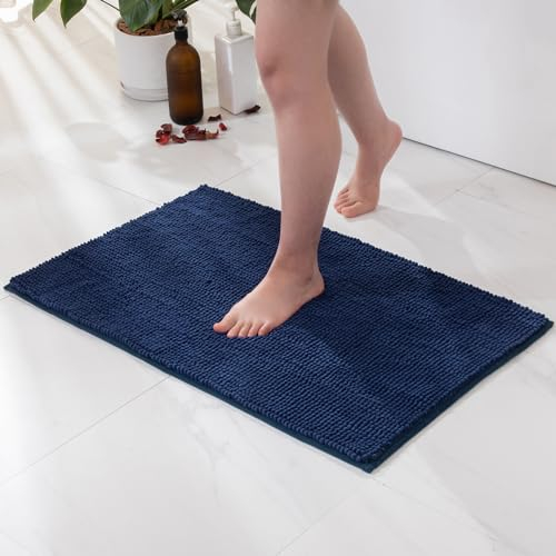 MIULEE Badematte 40x60cm Chenille Badteppich Badezimmerteppich rutschfest Waschbar Teppich Duschvorleger Badvorleger Duschmatte Bettvorleger Fussmatte Badezimmer Wohnzimmer Schlafzimmer Dunkelblau