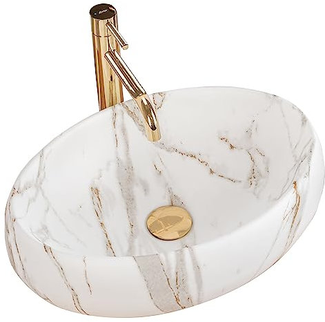 Rea Waschbecken Waschtisch Aufsatzwaschbecken Keramik Handwaschbecken Aufsatz Waschschale Oval Elfenbein Matt Stein Marmor 33x48 Badezimmer