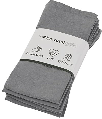 BewusstGrün® 6 Premium Stoffservietten Leinen + Faltanleitungen I 100% Leinen I 45x45 cm Grau
