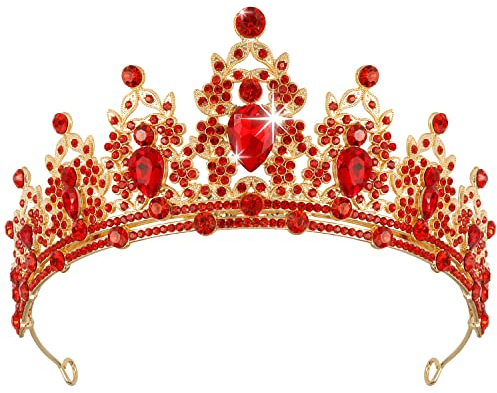 Diademe für Frauen, Didder Red Crystal Tiara Kronen für Frauen, Gold Crown Tiaras für Mädchen Prinzessin Krone Hochzeit Tiaras und Kronen für Frauen Bräute Geburtstag Party Weihnachten Abschlussball