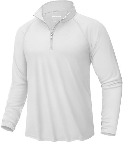 KEFITEVD Mens 1/4 Zip Long Sleeve Top Sun Protection UPF 50+ Shirt Quick Dry Sport Tops with Stand Collar,White,L