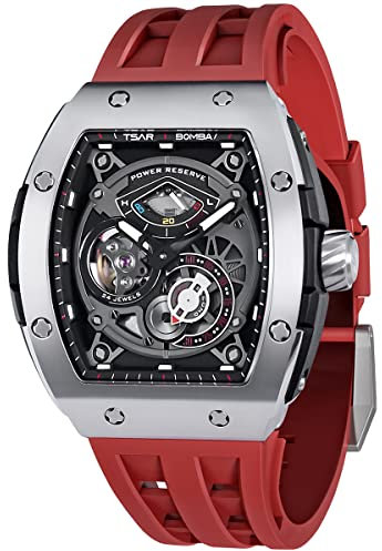 TSAR BOMBA Luxus Herren Automatik Uhr-Keramiklünette-Saphirglas-51M Wasserdicht Herrenuhr-Tonneau Armbanduhr Silikonarmband Leuchtend Elegante Geschenke für Männer