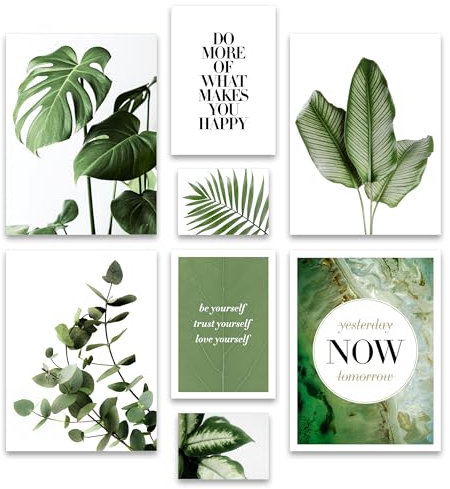 ARTFAVES® Poster Set - ELEGANTE BOTANIK - mehrteilige Wanddeko Wohnzimmer & Schlafzimmer, Badezimmer - 8 moderne Wandbilder Eukalyptus, Monstera, Pflanzen, grün, natur - ohne Bilderrahmen