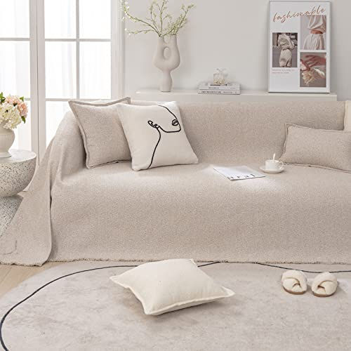 TFBH Sofabezug Decke Überwurf Boucle Garn Leinen Stoff Sofa Handtuch SofaHussen für Sessel/Sofa/Couch/Bett/Sofas/Stühle Schutz Dekoration Multifunktions Outdoor Decken Sofa Abdeckung,A-180x400cm