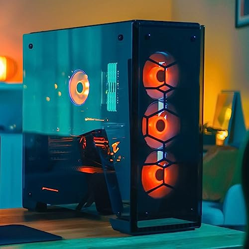 SaharaGaming P44 BLACK gaming tempered glasses case with fan & hub (Black 4 x Pirate Eye, Universal Hub