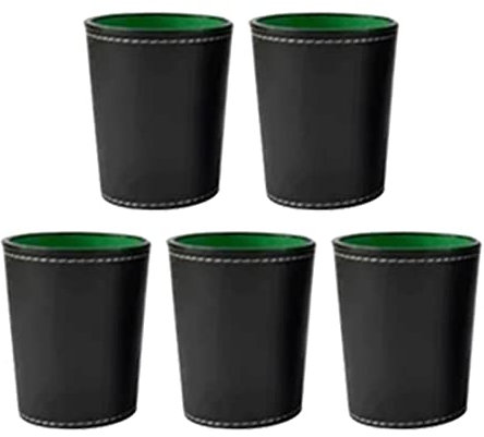 SPYMINNPOO 5-teiliges Würfelbecher Set aus PU Leder, mit 20 Punktwürfeln, Exquisites Handgefühl Schwarze Schüttelbox für Bar Home Brettspiele