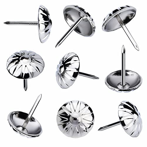 Homdire Upholstery Tacks for Furniture,3/4 Vintage Upholstery Nails Decorative Tack, 100PCS Heavy Duty Furniture Tacks for Upholstery, Daisy Sofa Furniture Nails for Wood, Silver