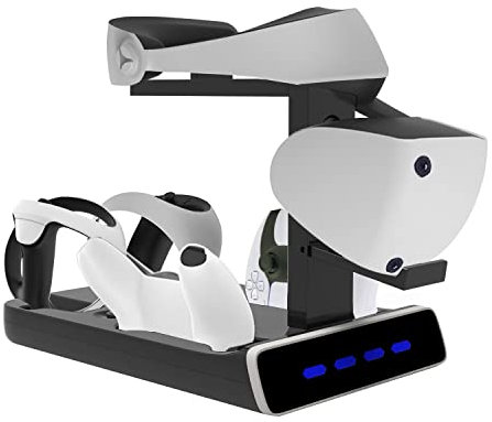 Station de Charge pour Manette PS VR2 / PS5 avec LED,Base de Refroidissement multifonctionnelle,Station d'accueil Double Chargeur pour PS VR2 avec Support pour Casque (Noir,PS VR2 / PS5) PS VR2-003