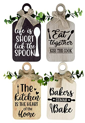 decalmile Lot de 4 panneaux de cuisine en bois à suspendre style rustique pour cuisine, décoration d'intérieur