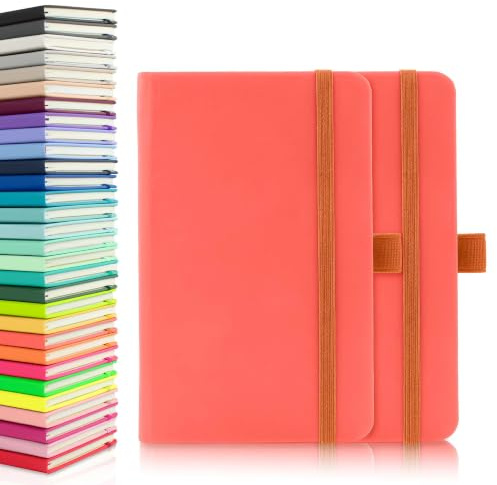 Notes London 2 x A6 Notizbücher, Doppelpack mit linierten Seiten, Stiftschlaufe und erweiterbarer Papiertasche, gebundenes Tagebuch, neuer Notizblock, Notizbuch, Notizen (orange)