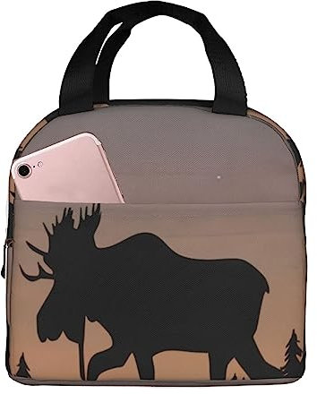OPSREY Elch Berg Kiefer Wildnis Gedruckt Tragbare Mittagessen Tasche Mittagessen Veranstalter Isoliert/Kühlt Lunch Box