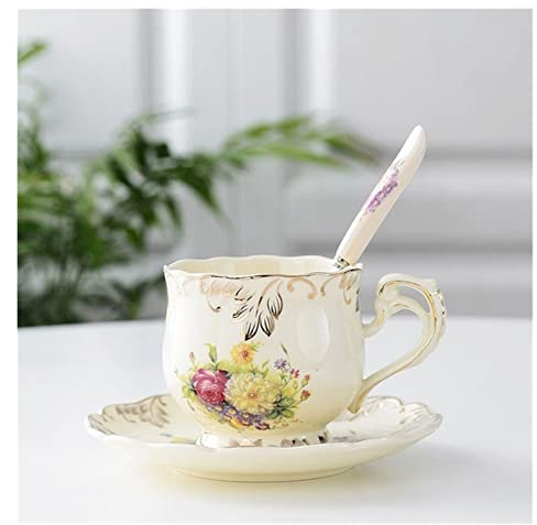 Tasse 1 stücke Keramik Handgemalte Kaffeetasse mit Gericht Löffel Vintage Cup Cafe Bar Zubehör Persönlichkeit Frühstück Bunte Milchschale Tasse groß (Size : 3)