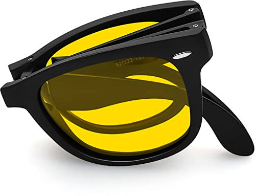 Joopin Faltbare Nachtfahrbrille Herren Rechteckig Klassische Faltsonnenbrille Nachtsichtbrille für Autofahrer Nachtbrille Damen (Retro Gelbe)